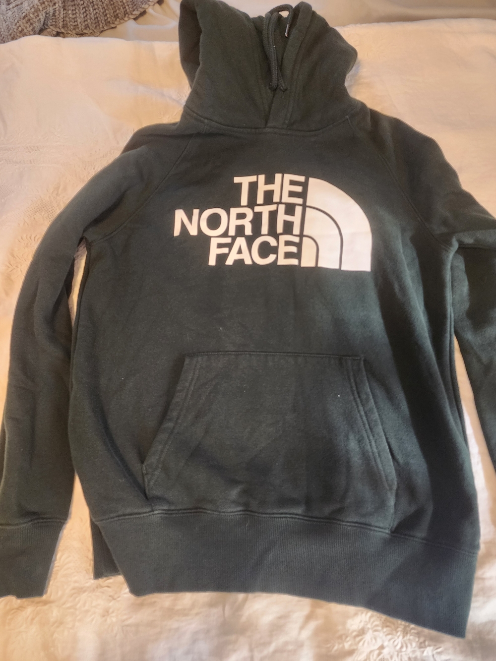 The North Face Crewneck Hoodie in Dark Green with White Logo
